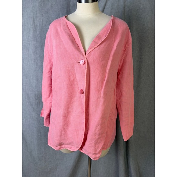 OSKA Pink Linen Button Front Top Size 4 Relaxed Minimalist Artwear US 12/14